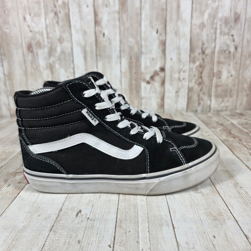 Vans Sk8 Hi Black White Suede Canvas High Top‎ Youth Sneakers Kids Size 4.5Y